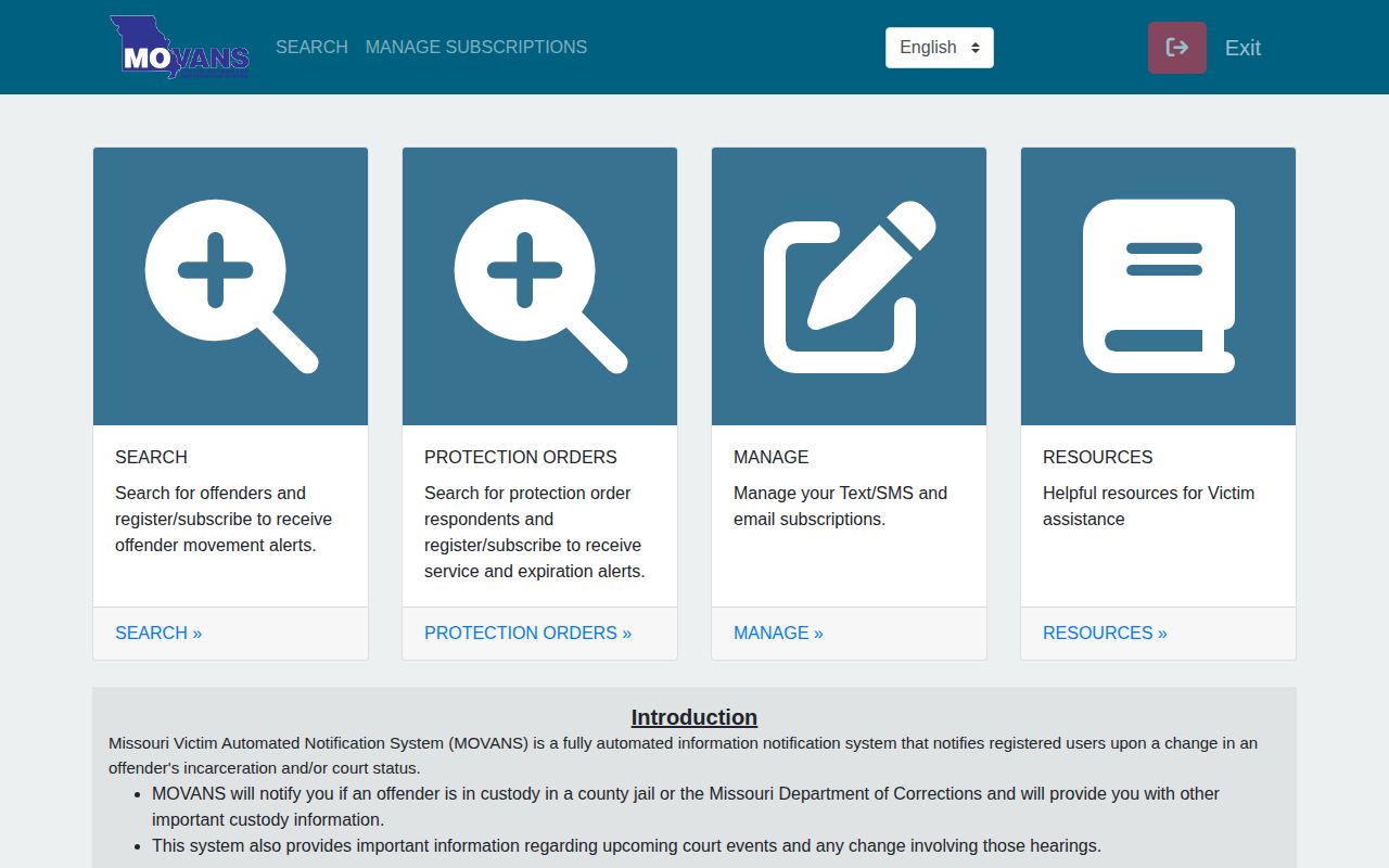 Current MOVANS portal for Dent County release notifications