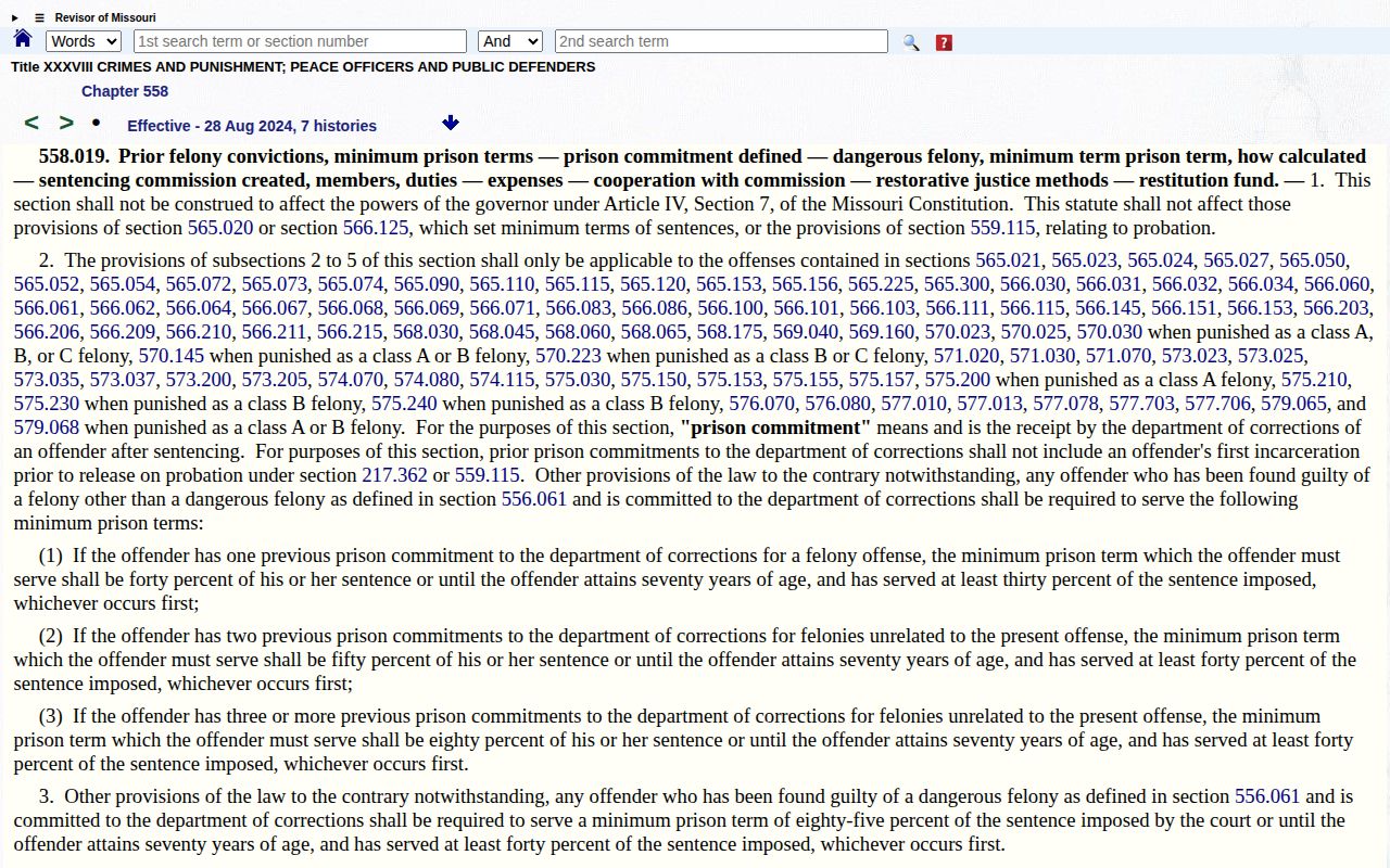 Dent County projected release date research for Missouri dangerous-felony minimum terms