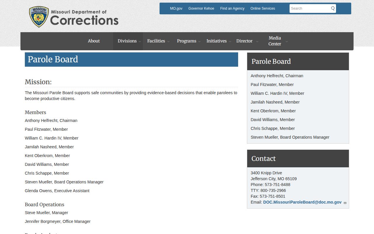 Dent County parole record access through the Missouri Parole Board page